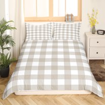 Manfei Brown White Buffalo 2pcs Duvet Cover Twin for Kids Teens Female Men,Abstract Artwork Bedding Sets Twin Size,Minimalist Geometric Plaid Grid Comforter Cover Breathable(No Comforter)