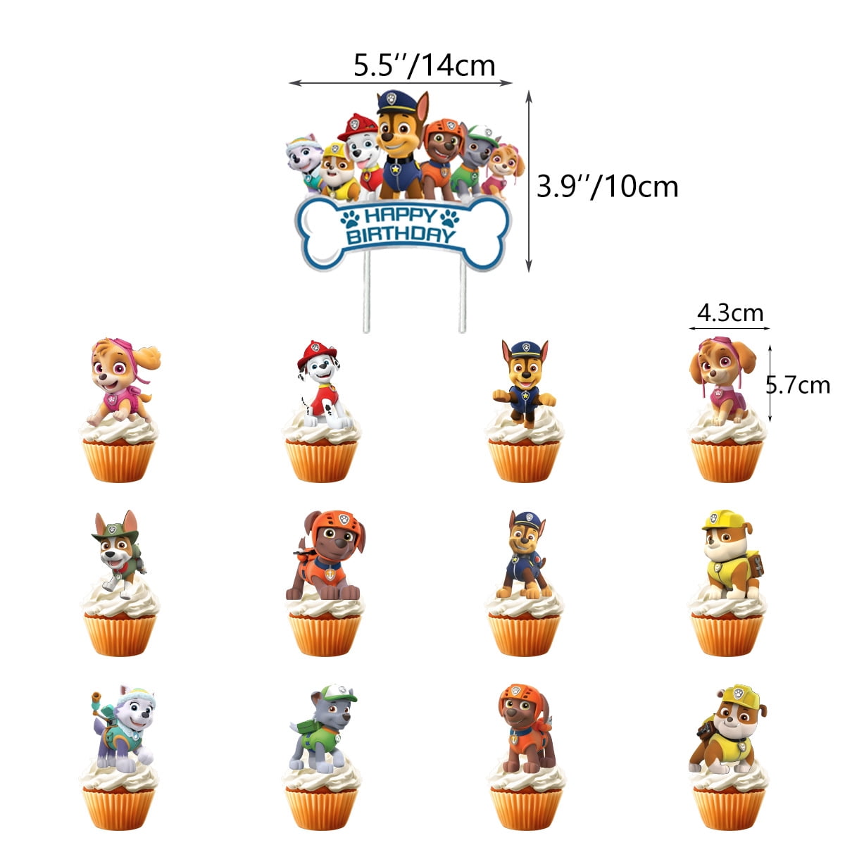 52PCS For Paw Theme For Patrol Birthday Party Decorations,With 1 Happy Birthday Banner Garland,20 Balloons, 13 Cupcake Toppers,6 Foil balloon for Party Supplies