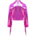 thumbnail image 4 of inlzdz Girls Jazz Dance Outfits Long Sleeve Sequin Tassels Jacket Bell-bottom Metallic Pants for Performance Hot Pink 14, 4 of 6