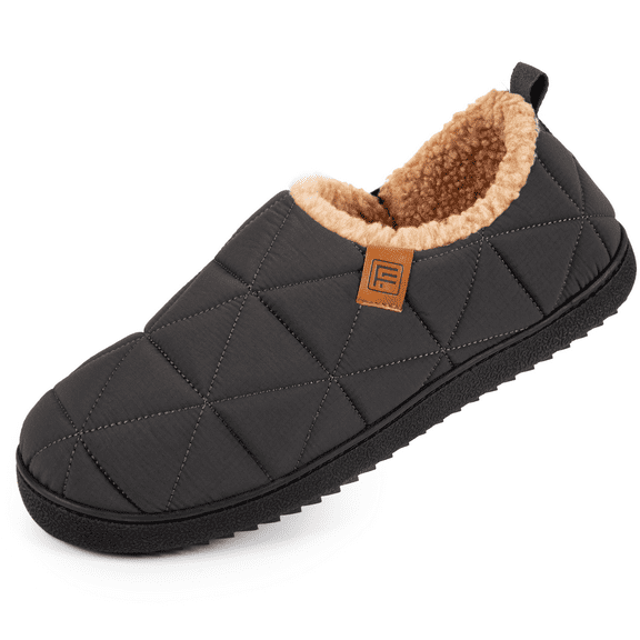 FamilyFairy Men's Quilted Nylon Slippers - Memory Foam Comfort, Non-Slip Sole for Indoor/Outdoor