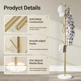 thumbnail image 4 of Coat Rack Freestanding with Natural Marble Base, Metal Coat Rack Stand with 10 Hooks, 3 Adjustable Size Coat Tree for Bags, Clothes, and Hats for Entryway, Bedroom, Hallway, Office, Gold, 4 of 8