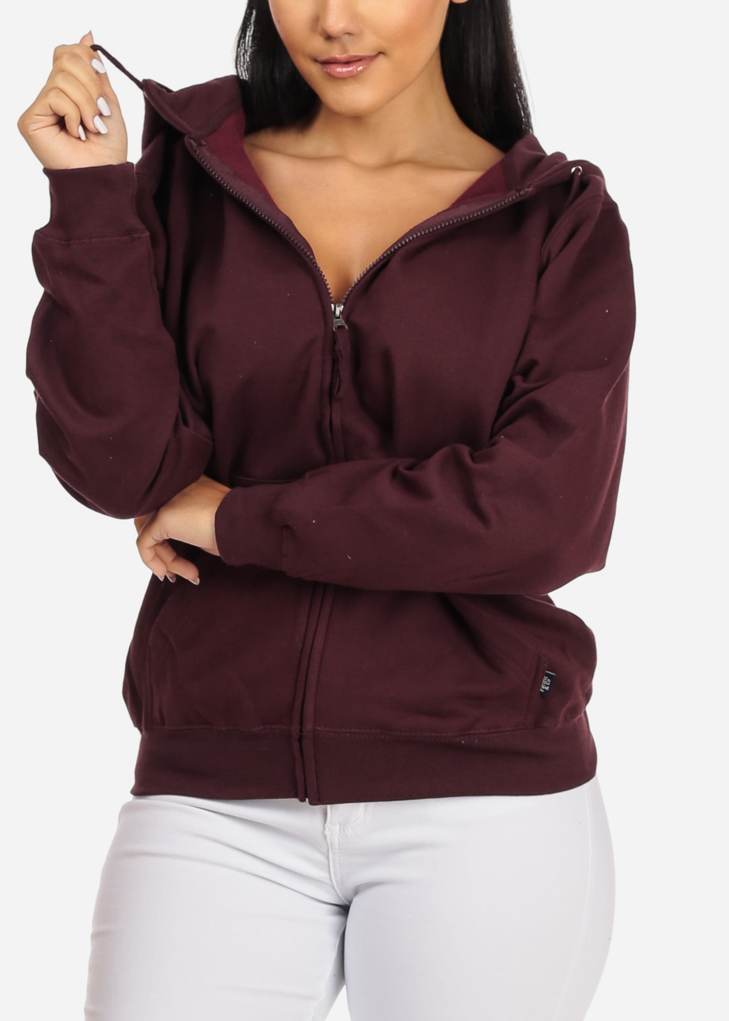 womens burgundy zip up hoodie