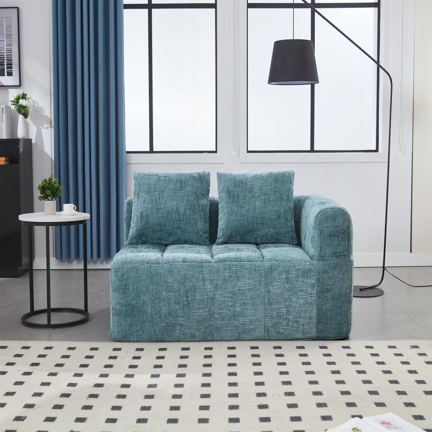 Demi Bonn 62" Plush Chenille Loveseat Sofa, Modular Sleeper for Living Room, Bedroom, Apartment Lounge, Stylish & Comfortable Couch, Blue