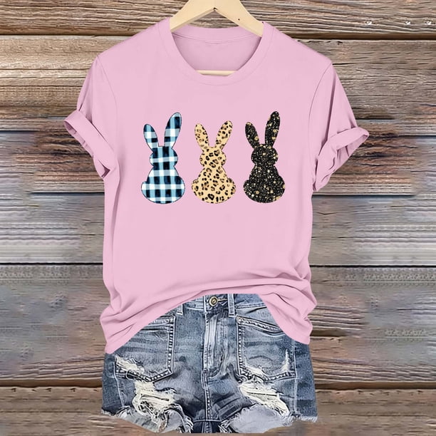 TaTaai Women's Easter Printed T Shirt Casual Short Sleeve Round Neck Soft Blouse Loose Fit Fashion Tops Graphic Tee for Spring Holiday Party Daily Wear Gift
