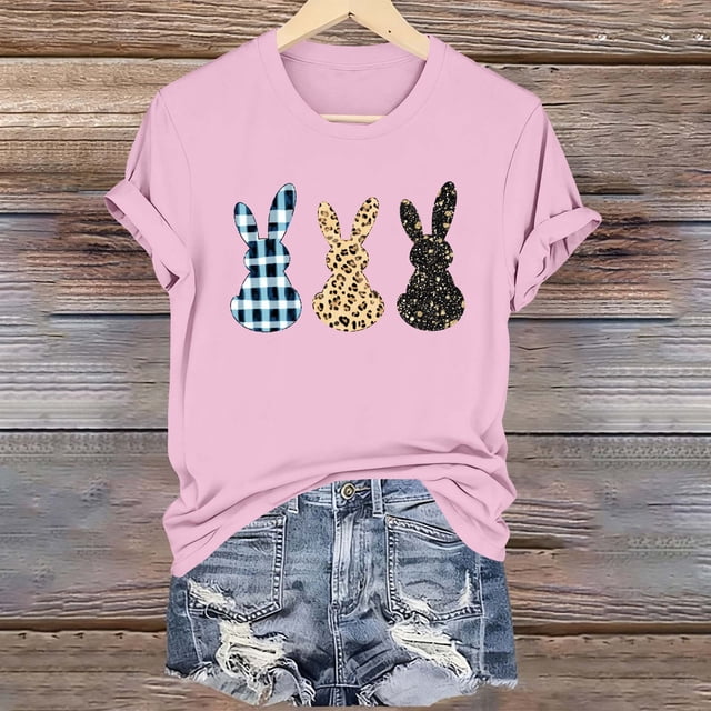 TaTaai Women's Easter Printed T Shirt Casual Short Sleeve Round Neck Soft Blouse Loose Fit Fashion Tops Graphic Tee for Spring Holiday Party Daily Wear Gift