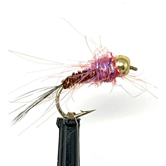 Feeder Creek Bead Head Frenchie Nymph Lure Flies - 12pc Fly Fishing Flies - 4 Size Assortment 12,14,16,18 (3 of Each Size), Great for Trout, Bass, Panfish & More