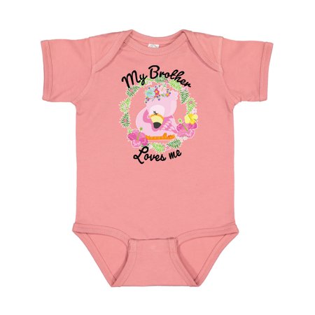 

Inktastic Baby Flamingo My Brother Loves Me with Flower Wreath Gift Baby Boy or Baby Girl Bodysuit