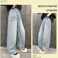 thumbnail image 5 of TOWED22 Baggy Jeans for Girls Wide Leg Ripped High Elastic Waisted Denim Pants Cute Summer Trousers Y2K Streetwear Blue,7-8 Y, 5 of 7