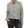 thumbnail image 2 of Women Trendy Button Up Sweater Jackets Mock Neck Long Sleeve Loose Fit Chunky Knit Outwear Coats Gray S, 2 of 8