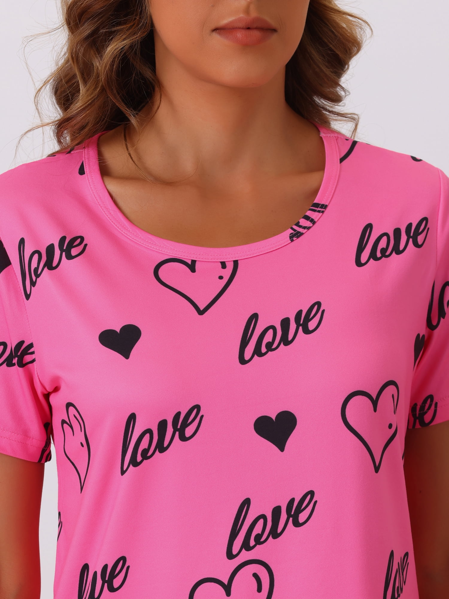DARING DIVA Women's Short Sleeve Shirt with Long Pant Pajamas Sets L Pink
