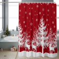 thumbnail image 2 of Shower Curtain 60"W x 72"L Winter Christmas Tree Deer Silhouette Red Fabric Shower Curtains Set with Hooks Water Repellent Bathroom Curtains Machine Washable Bathroom Accessories, 2 of 7
