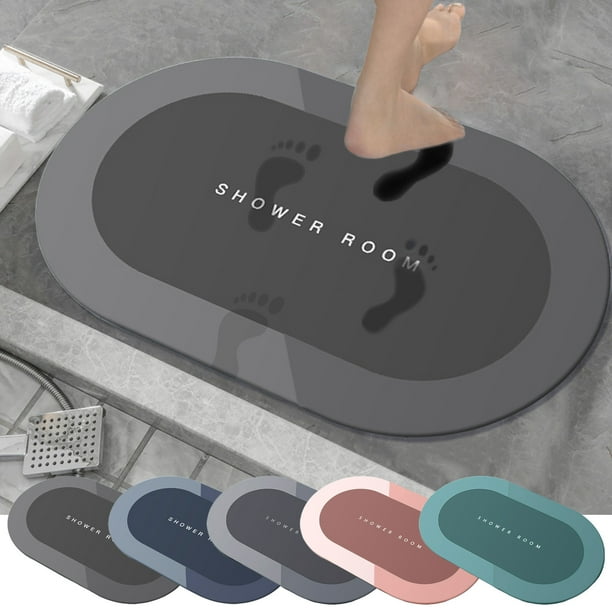 Tapete de baño de diatomeas súper absorbente | Respaldo de goma antideslizante | Alfombra de baño lavable de secado rápido | Tapetes modernos de espuma de diatomita | 16x24 pulgadas | Gris, azul