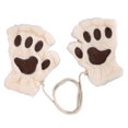thumbnail image 1 of Women Bear Plush Cat Paw Claw Glove Soft Winter Gloves Fingerless Gloves (Beige), 1 of 3