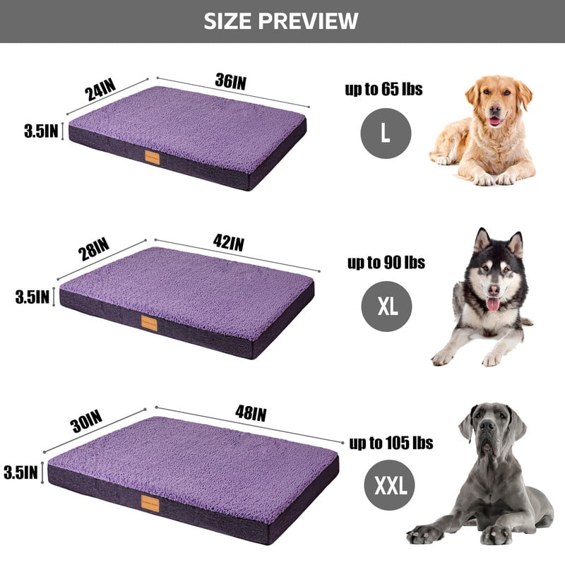 Exclusivo Mezcla Orthopedic Pet Bed for Extra Large Dogs, 48"X30" Purple Dog Beds, Removable Washable Cover