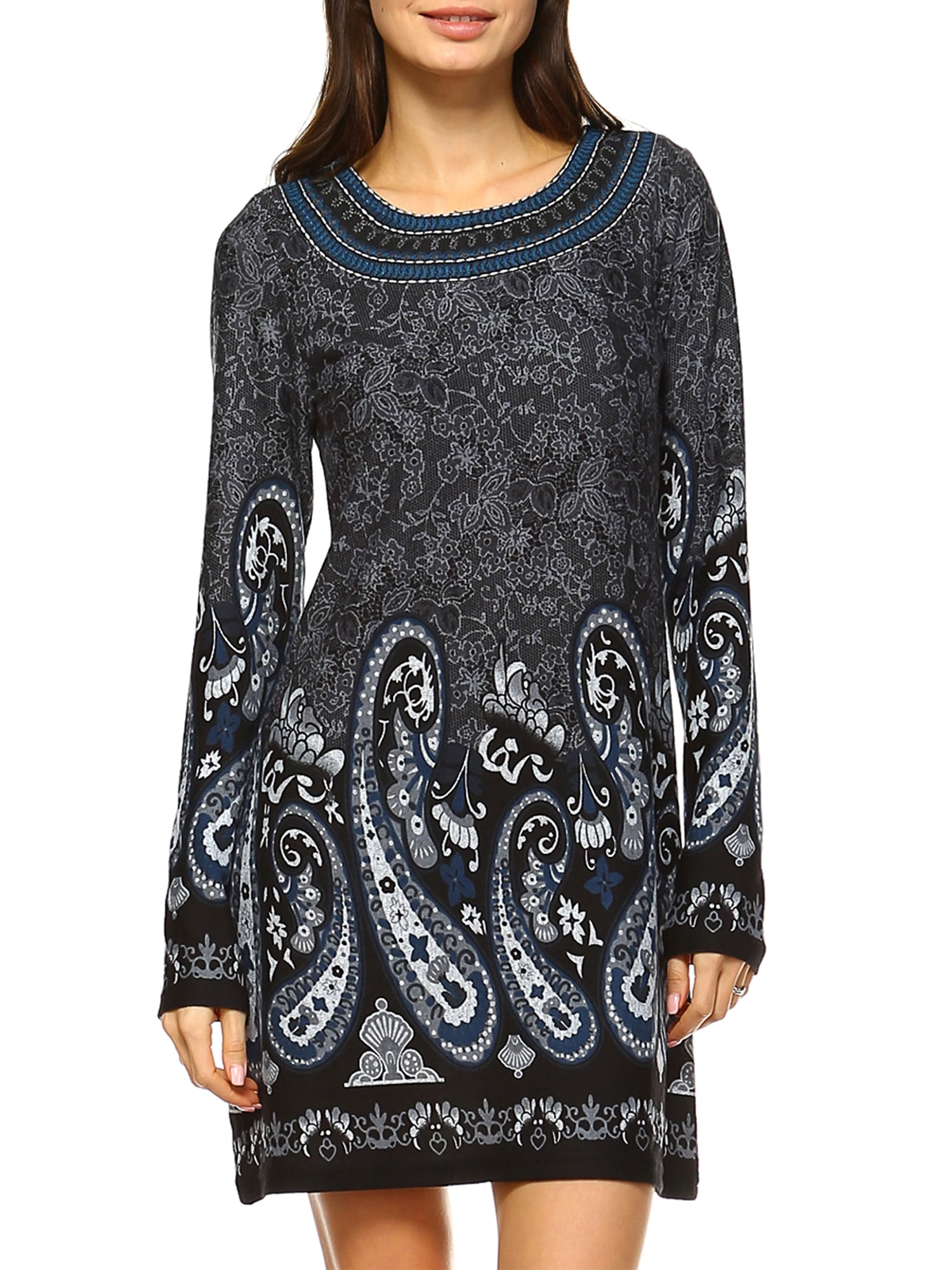white mark women's sandrine embroidered sweater dress Sandrine Midi Dress in Brown Antelope Spot Black main image 1