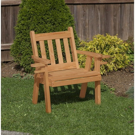 Brown Amish Heavy Duty 800 Lb Mission Pressure Treated Garden Patio Outdoor BENCH CHAIR 2 FEET with cup holders Made in (Best 2 In 1 Under 800)
