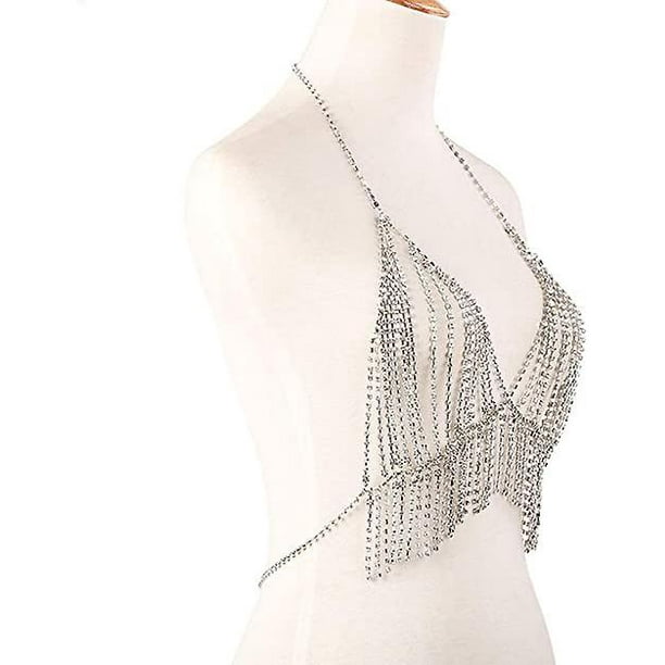 Body Chain Jewelry Harness Women Bikini Chest Necklace Rhinestone Crystal  Bra 
