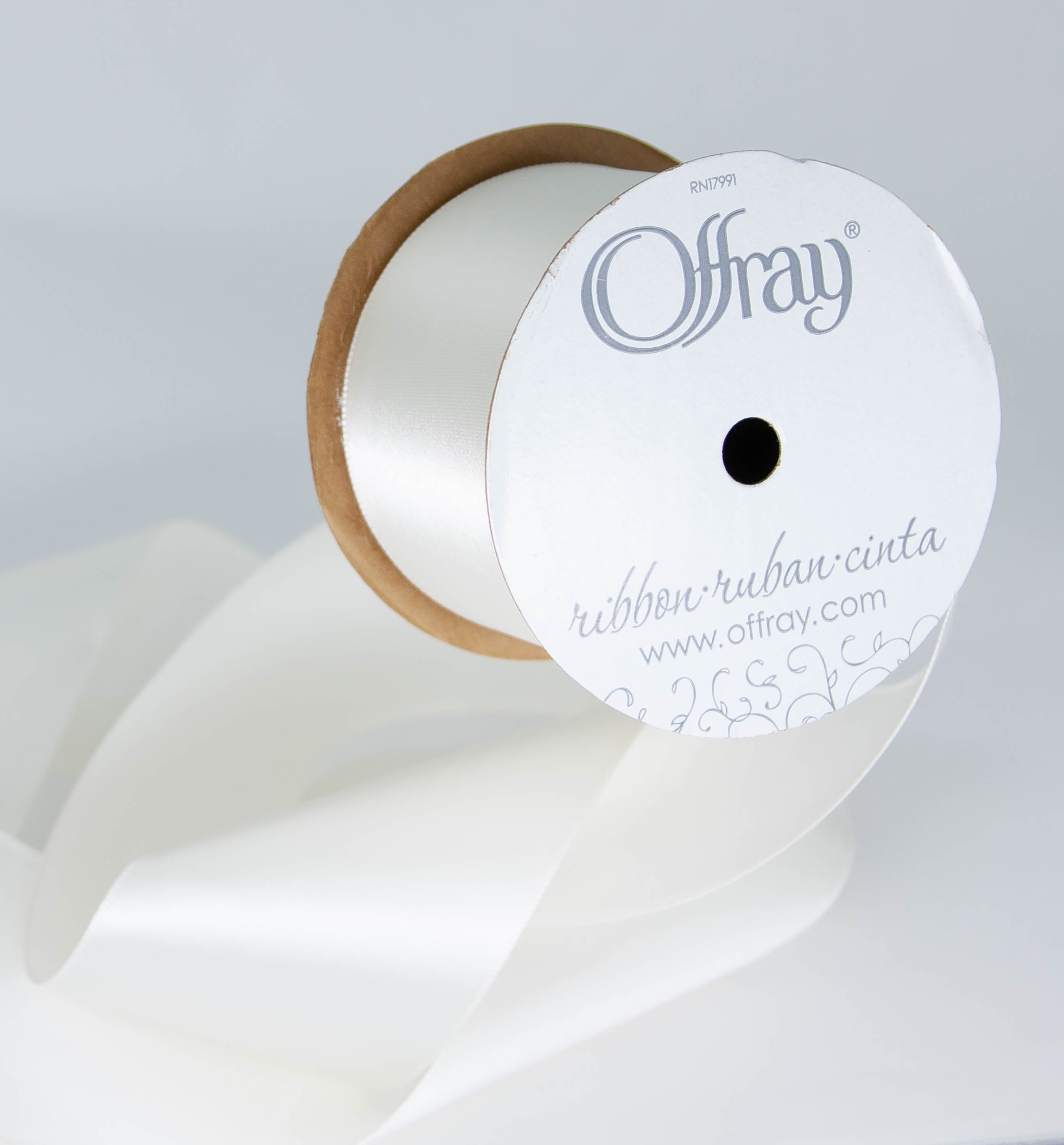 Offray Ribbon, Antique White 2 1/4 inch Single Face Satin Polyester Ribbon, 9 feet