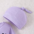 thumbnail image 4 of WIBACKER Newborn Baby Girl Ribbed Romper with Mittens Cuffts Infant Boy Jumpsuit + Hat 2Pcs Coming Home Outfit, 4 of 11