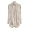 thumbnail image 4 of Arlun Womens Casual 2 Piece Outfits Lightweight Comfy Cotton Linen Sets Button down Long Sleeve Oversized Shirt and Loose Shorts 2026 Solid Color Loungewear Beach Set Beige S, 4 of 5