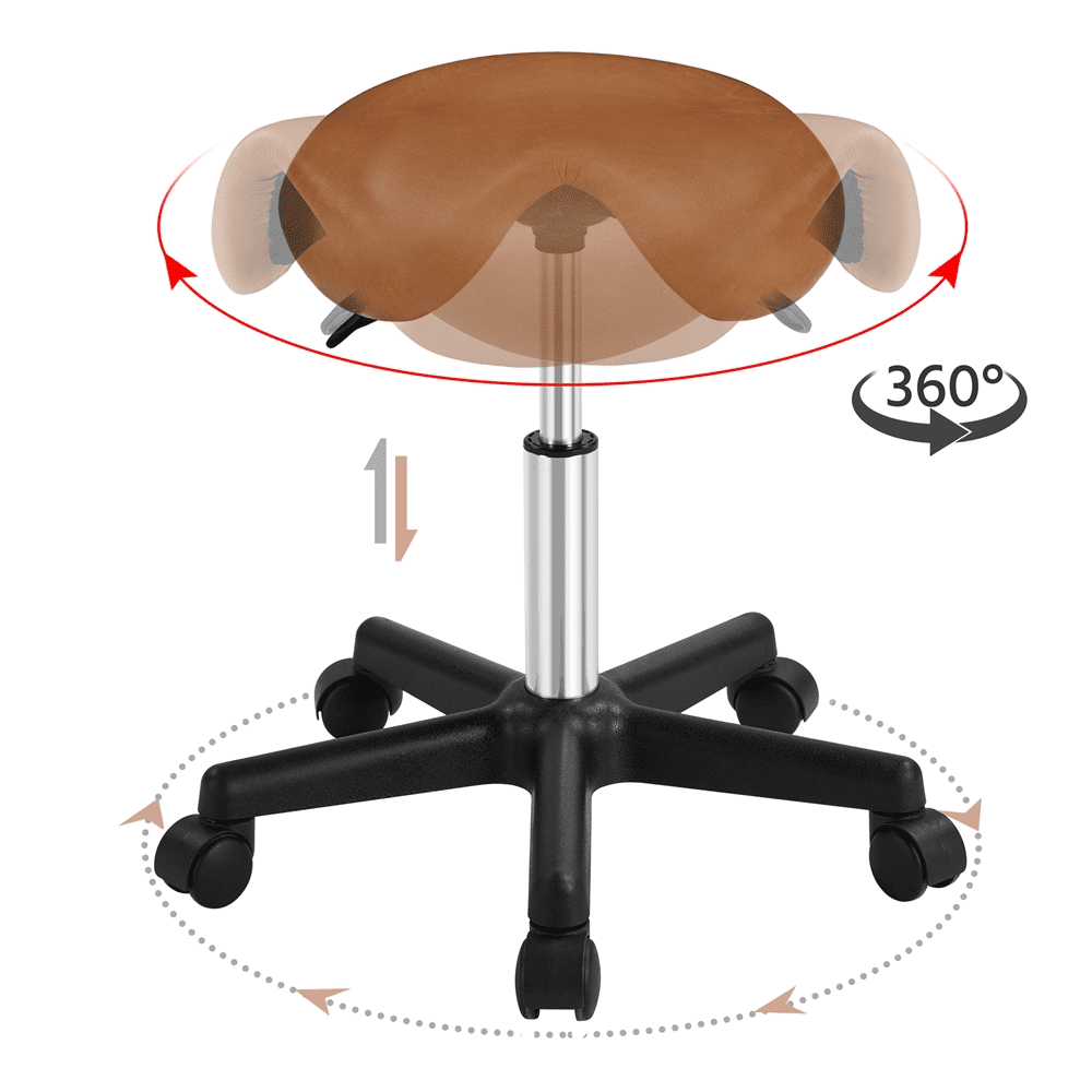 Alden Design Adjustable Rolling Saddle Stool for Massage Tattoo Dental, Brown