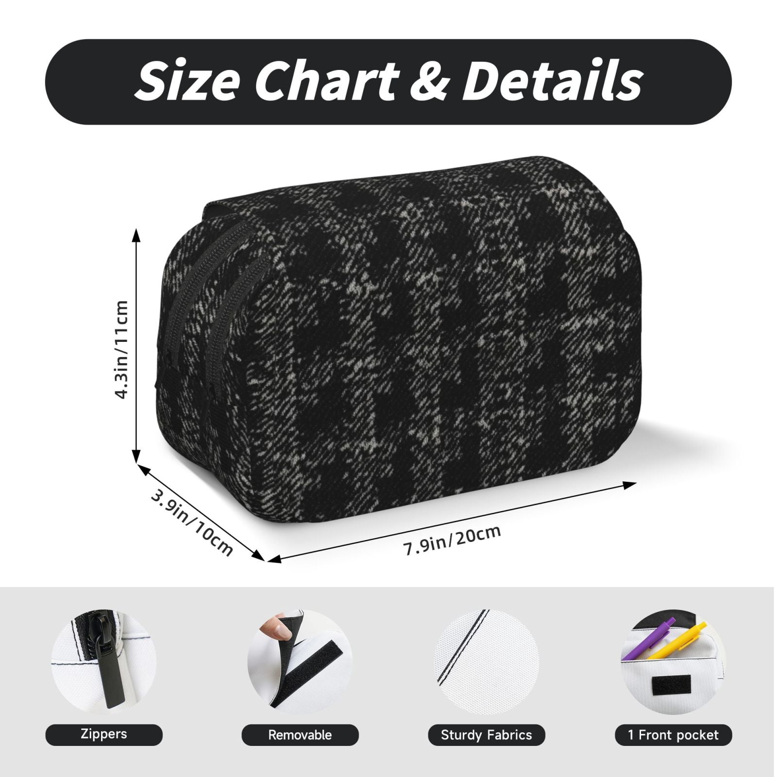 Large-Capacity Flip-Top Double-Layer Pencil Case, Multi-Functional Pocket Pen Case, Durable Stationery Organizer Black Houndstooth Vintage Texture_2