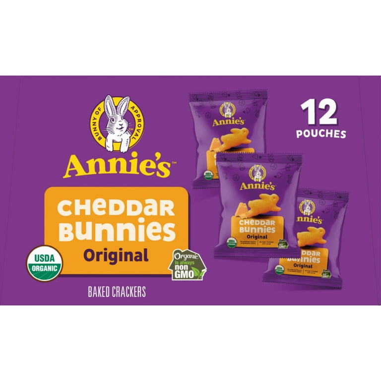 Annie's Organic Baked Cheddar Bunnies Crackers, Non-GMO, 12