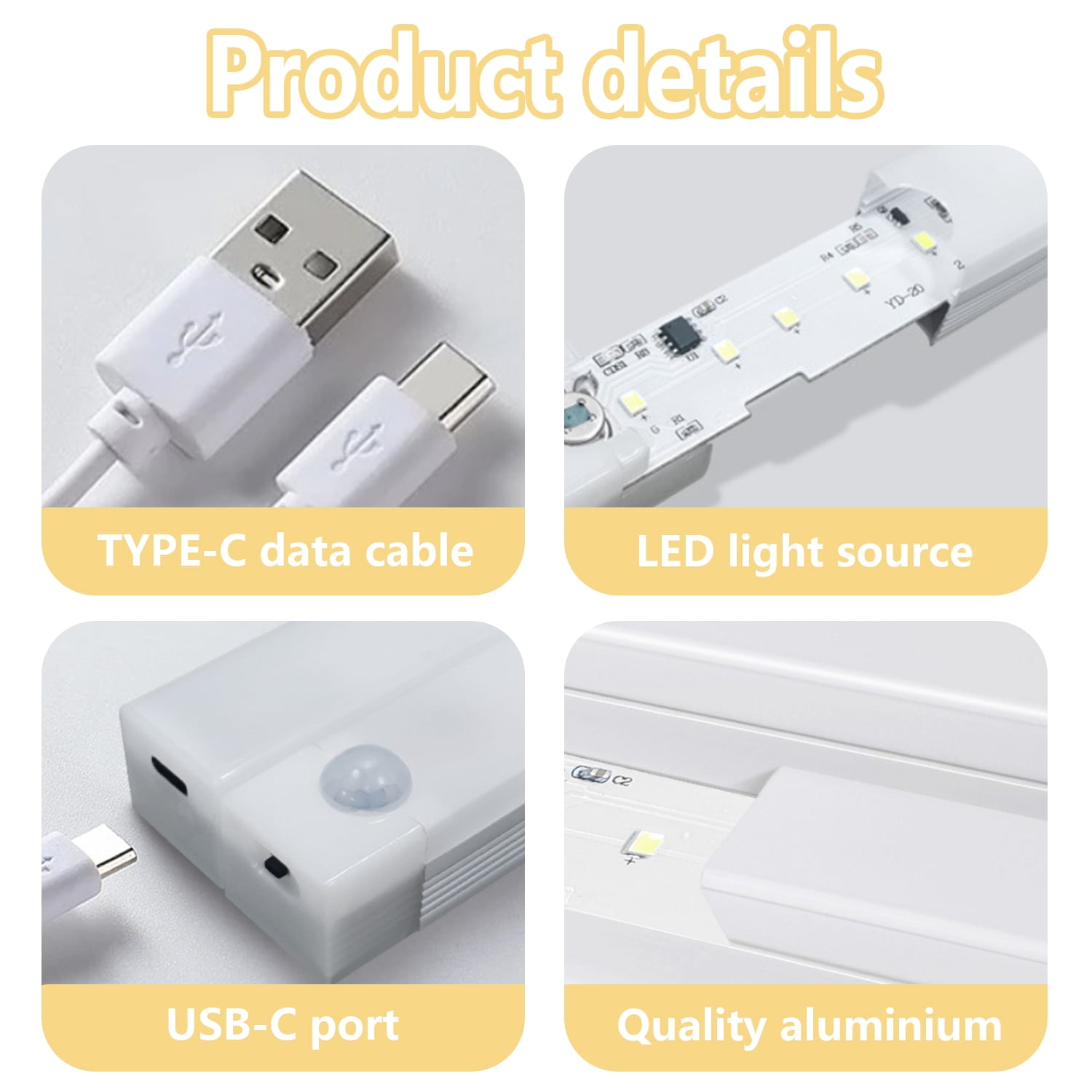 6 Pack LED Under Cabinet Lights,Dimmable Motion Sensor Light,Sticky Lamps Closet Light,USB Rechargeable LED Lights for Kitchen Hallway,11.81 x 0.78 in,White