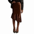 thumbnail image 3 of Women Lace Trim Satin Long Skirt Silk Lace Skirt Elegant Flowy A Line Midi Underskirt Brown M, 3 of 8
