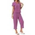 thumbnail image 4 of INSPIRE CHIC Women's Capri Pajamas Short Sleeve Button Down Tops with Pants 2 Piece Sleepwear Lounge Set with Pockets M Gray Purple, 4 of 6