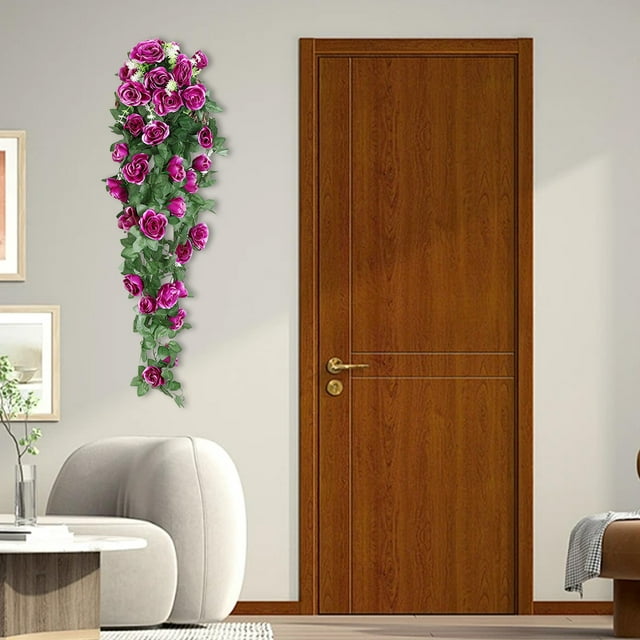 Artificial Rose Wall Hanging Set - Realistic Fake Flowers in Rattan & Iron Planter for Home Decor, Garden, or Mall Display