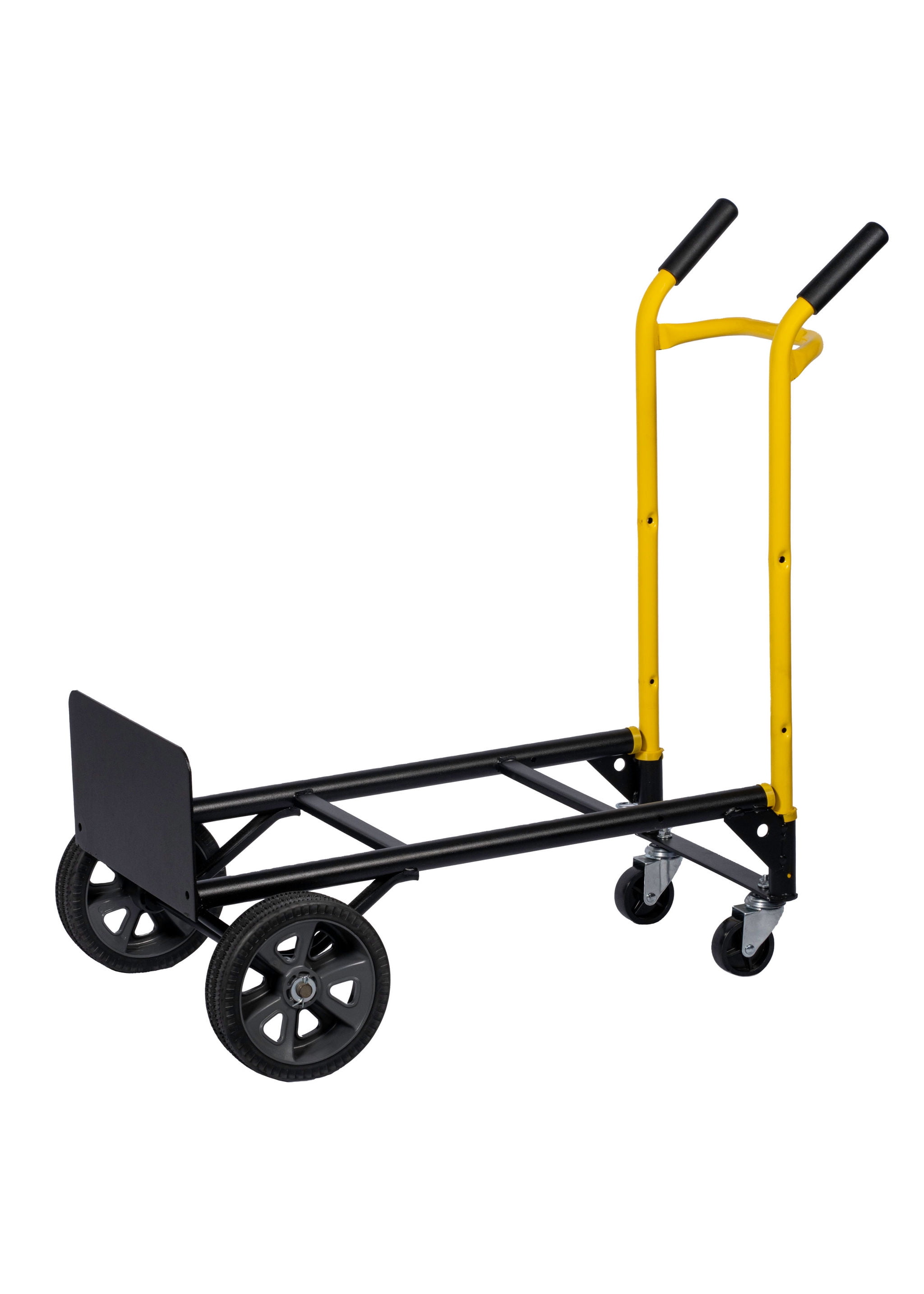 Harper Trucks JDTSA0423 600/700 lb. Capacity Steel Convertible&nbsp;Hand Truck with 8" Flat Free DuroTread Pro Wheels, Yellow Handle/Black&nbsp;Frame