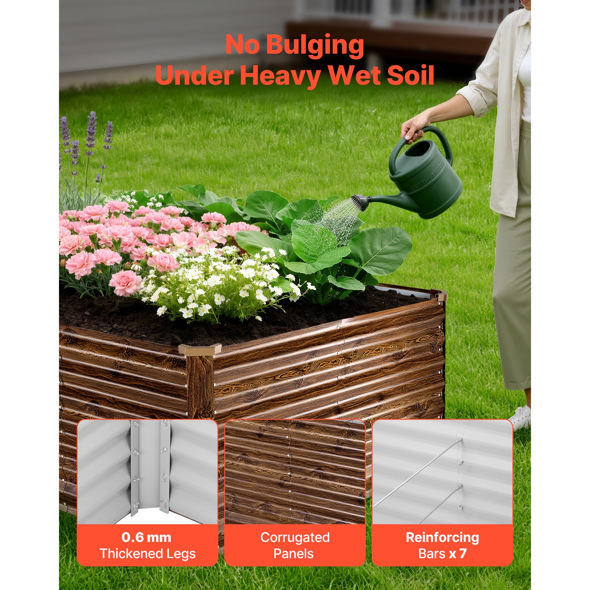 KFFKFF Galvanized Metal Raised Garden Bed, 8 x 4 x 2 ft, Rectangular Outdoor Planter Box Kit, Bottomless Elevated Planting Box with Gloves, Alu-Zinc Coating, Ideal for Flowers and Vegetables