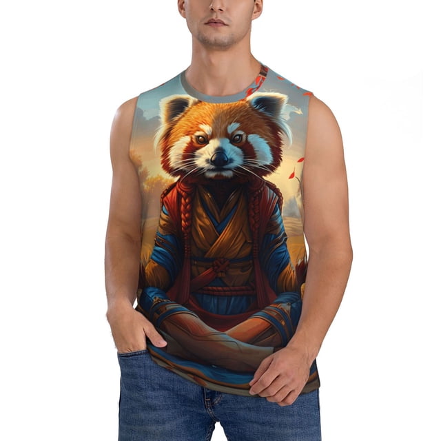 Fotbe Prairie Meditating Raccoon Men's Camiseta sin Mangas Estampada para Hombres, Playera Casual para Gimnasio, Entrenamiento, Playa-XX-Large
