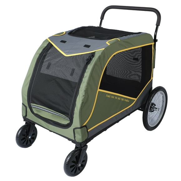Large Dog Stroller, 3 Entry Dog Wagon Folding Dogs Cats Carriage with Breathable Mesh Window for Outdoor Hiking and Jogging Up to 80kg