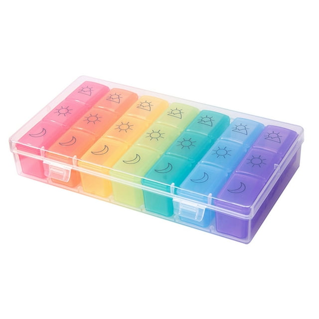 MasteelfCA 1 Set Weekly Pill Box Organiser Portable Dispensing Colorful 21 Grid Pill Boxes Mini Medicine Pill Tablet Organiser