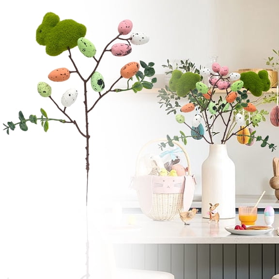 Easter Eggs Bunny Spray Vines, Pastel Easter Eggs Lavender Rabbit Fake Flowers Stems Easter Decorations for Spring Easter Party Home Floral Arrangement, Twig Branches for Vase Table Centerpieces, A