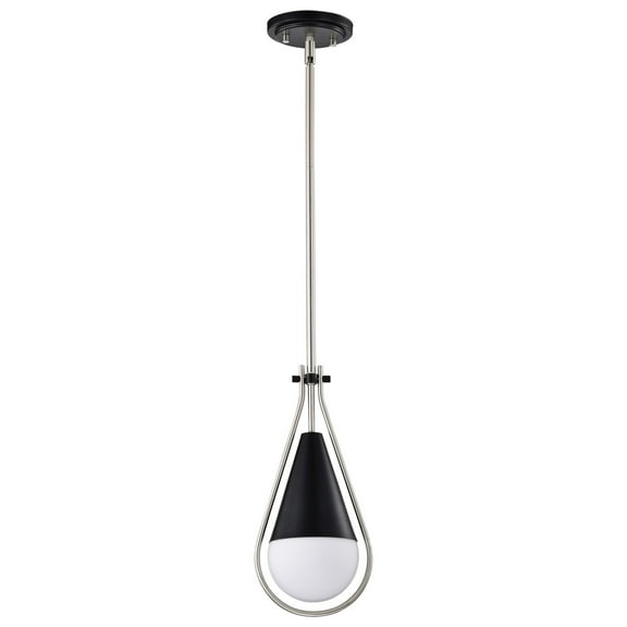Nuvo Lighting Admiral 1 Light Pendant - 6 Inches - Matte Black and Brushed Nickel Finish - White Opal Glass