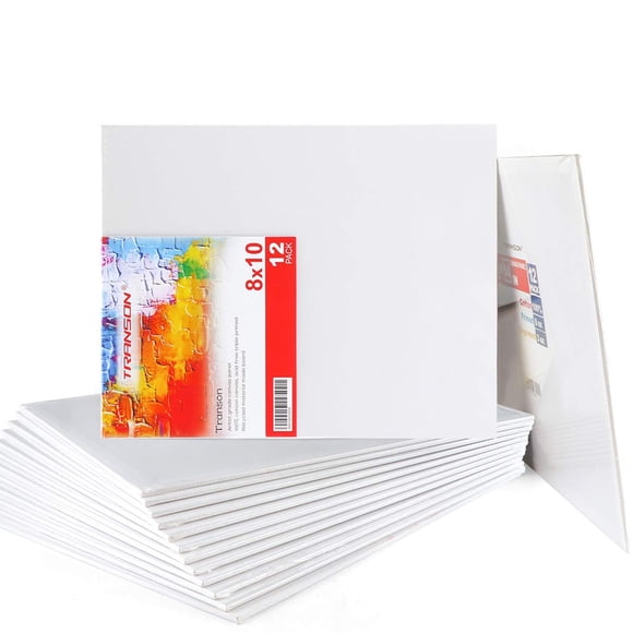 Transon Lienzo de artista de 8x10 para pintar, tablero de MDF, lienzo para pintar, sin deformación, paquete de 12, imprimado sin ácido