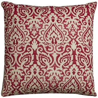 HomeRoots Red Natural Distressed Damask Throw Pillow