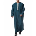 thumbnail image 2 of Muslim Thobe for Men Frog Buckle Mens Caftans Big and Tall Mens Soft Arab Thobe with Pocket and Embroidery Size 3XL Blue, 2 of 9