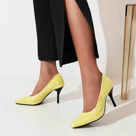 

Akiihool Womens Heels Heels for Women Strappy Square Toe Heels Open Toe Evening Dress Party Wedding Sandals (Yellow 7.5)