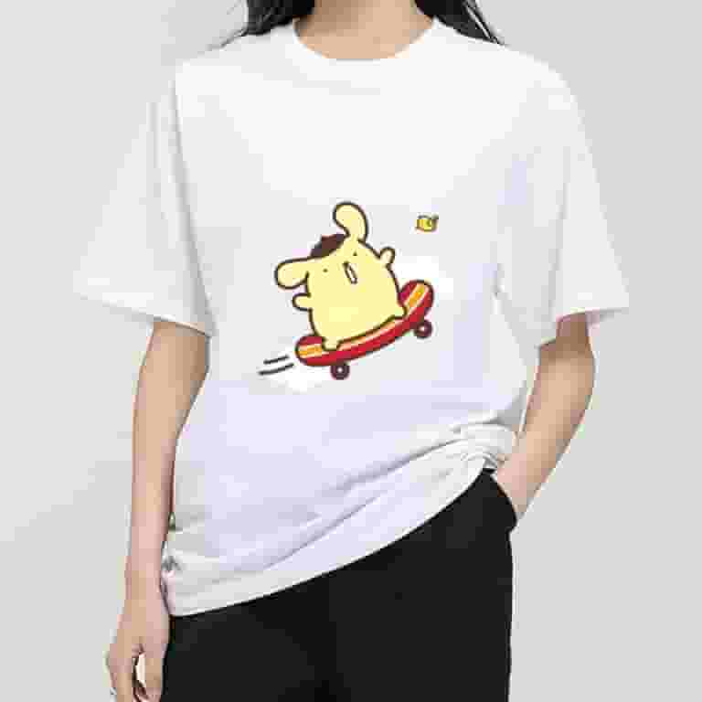 ★WAIKEI★ Pompompurin with star short sleeve t-shirt white MINISO Sanrio Pompompurin T Shirt Women Couple Combination