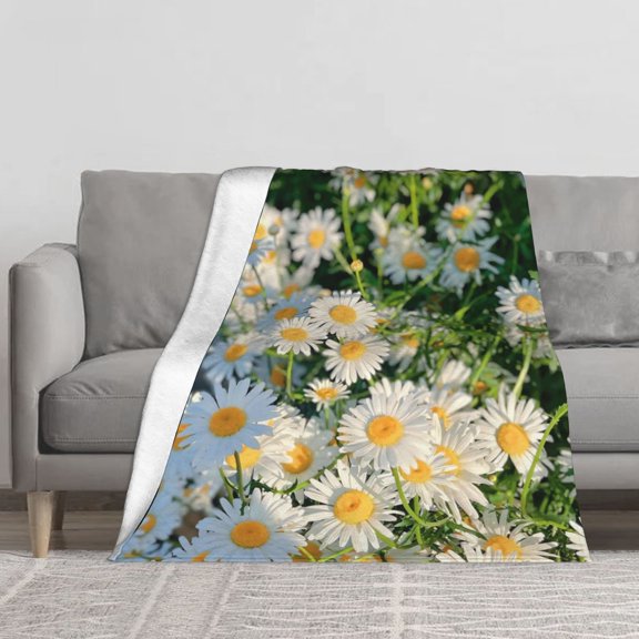 Daisy Flower Field Chamomile Floral Flannel Throw Blanket Soft Blankets for Bed Sofa