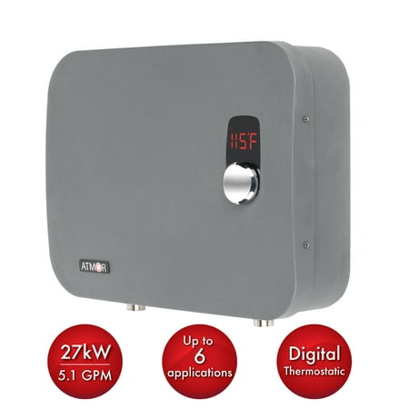 - ThermoPro 27kW/240-Volt 5.1 GPM Stainless Steel Digital Tankless Electric Water Heater with Self-Modulating Technology