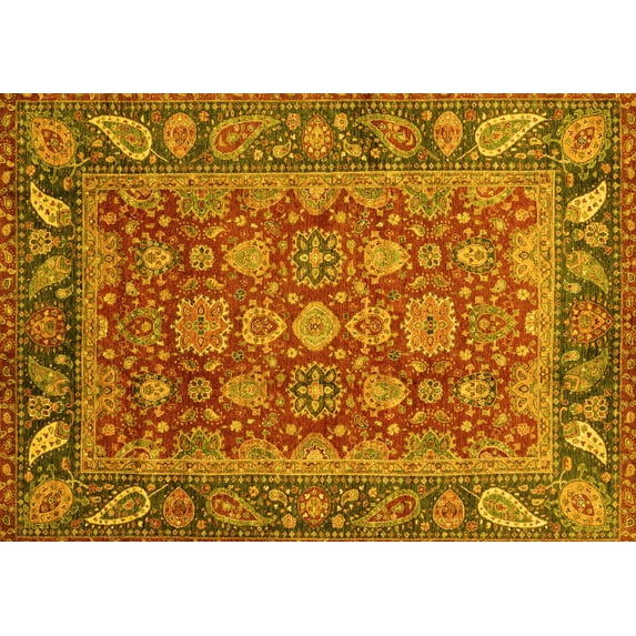 Ahgly Company Indoor Rectangle Oriental Yellow Traditional Area Rugs, 4' x 6'