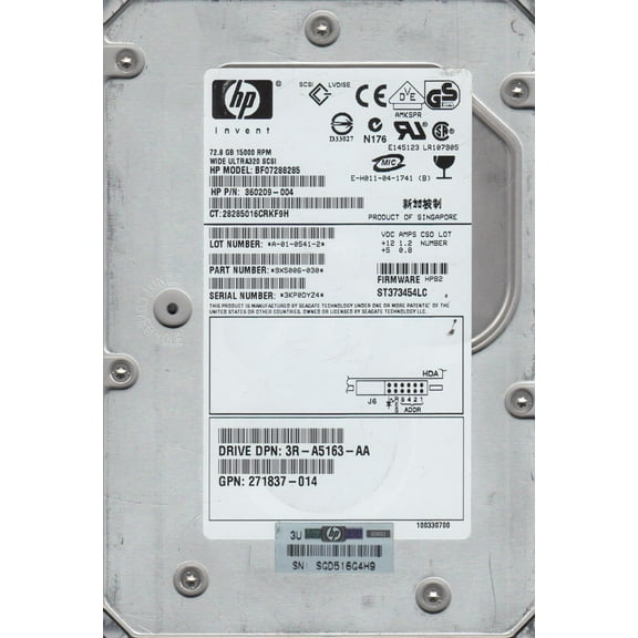 ST373454LC, 3KP, AMKSPR, PN 9X5006-030, FW HPB2, HP 73.4GB SCSI 3.5 Hard Drive