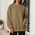 thumbnail image 2 of Garbnen Crew Neck Sweatshirt for Women Fleece Lined Long Sleeve Shirt for Women Casual Fall Winter Warm Oversized Fashion Pullover Shirts for Women Khaki XL, 2 of 7