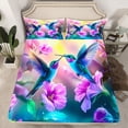 thumbnail image 2 of Castle Fairy Teens Gradient Hummingbird Twin Sheet Sets,Purple Floral Flowers Bedding, 2 of 7