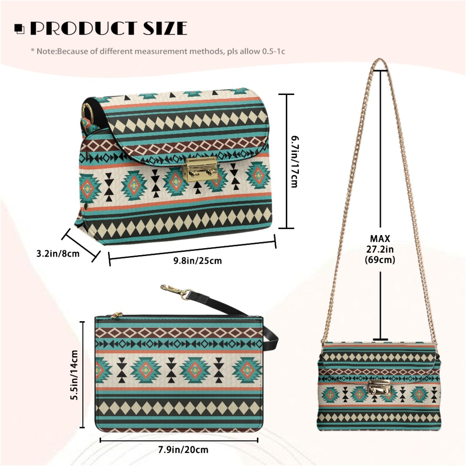 SCRAWLGOD American Tribal Print Blue PU Leather Small Womens Crossbody Bag Lightweight Trendy Shoulder Handbag Mini Purse With Detachable Chain for Women Casual